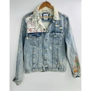 Zara Men's Jean-Michel Basquiat Collaboration Denim Jacket Size Large Rare Japan